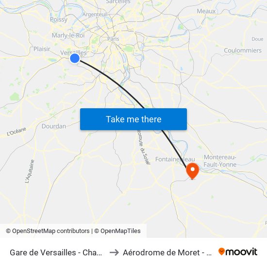 Gare de Versailles - Chantiers to Aérodrome de Moret - Épisy map