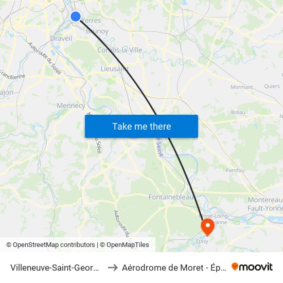 Villeneuve-Saint-Georges to Aérodrome de Moret - Épisy map