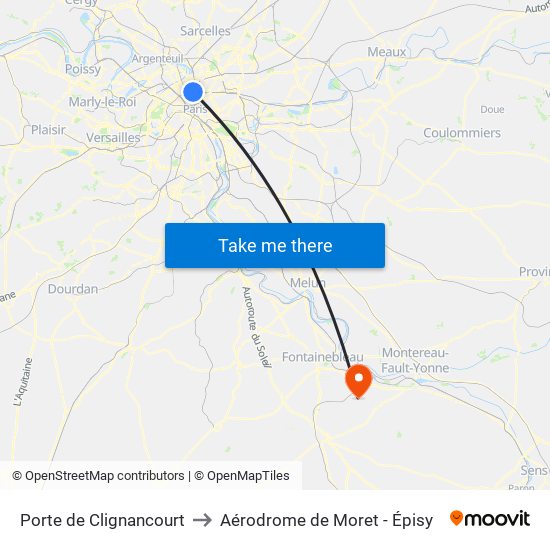 Porte de Clignancourt to Aérodrome de Moret - Épisy map