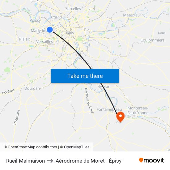 Rueil-Malmaison to Aérodrome de Moret - Épisy map