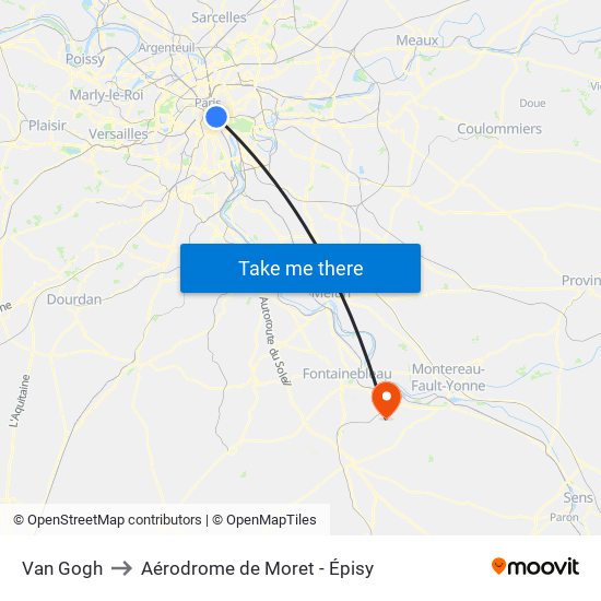 Van Gogh to Aérodrome de Moret - Épisy map