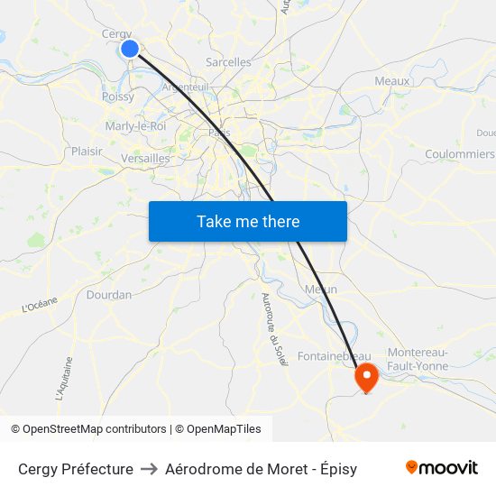 Cergy Préfecture to Aérodrome de Moret - Épisy map