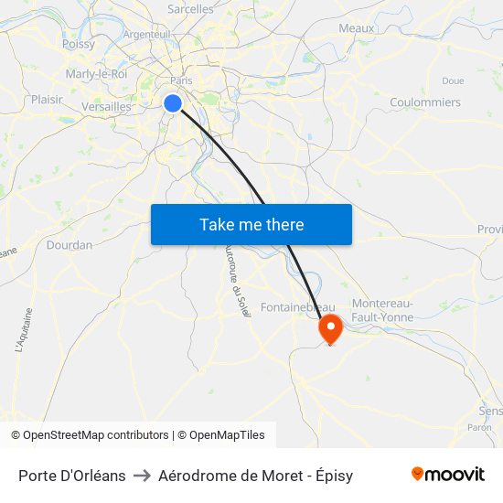 Porte D'Orléans to Aérodrome de Moret - Épisy map