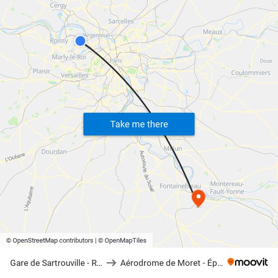 Gare de Sartrouville - RER to Aérodrome de Moret - Épisy map