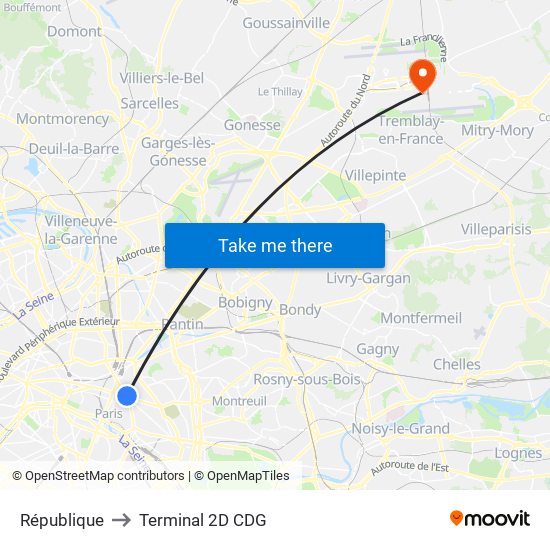 République to Terminal 2D CDG map