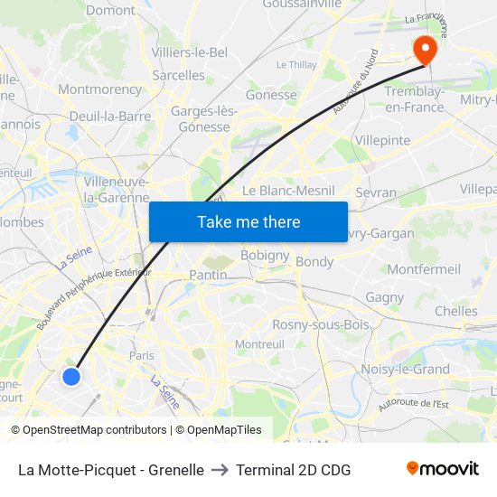 La Motte-Picquet - Grenelle to Terminal 2D CDG map