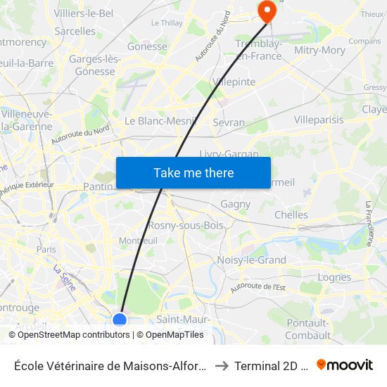 École Vétérinaire de Maisons-Alfort - Métro to Terminal 2D CDG map