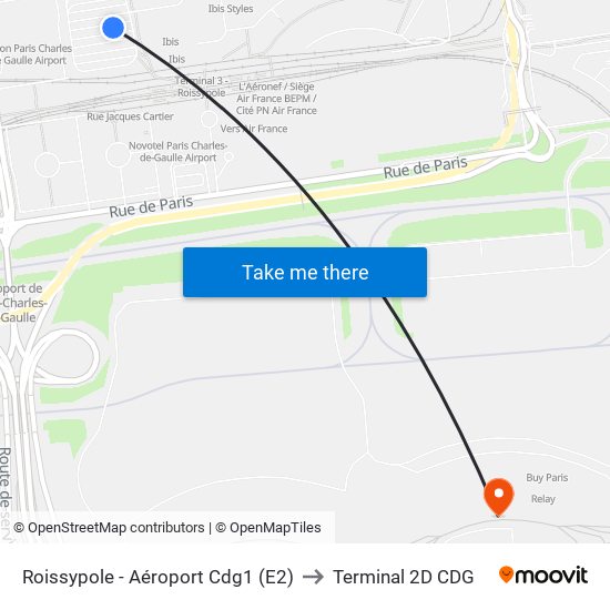 Roissypole - Aéroport Cdg1 (E2) to Terminal 2D CDG map