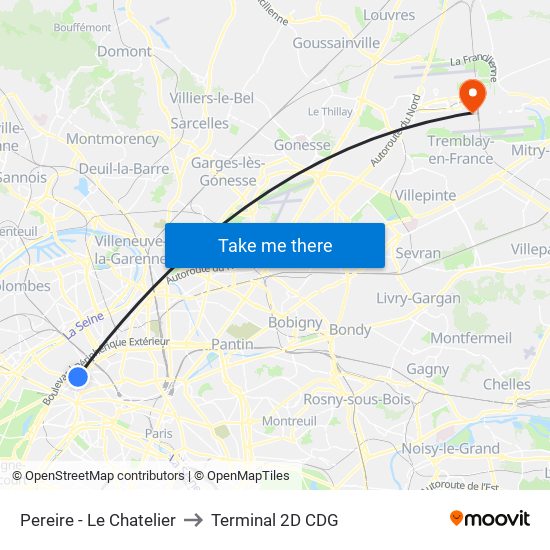 Pereire - Le Chatelier to Terminal 2D CDG map