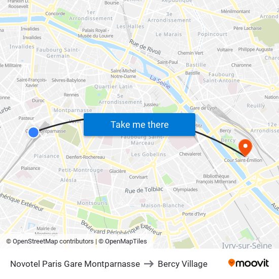 Novotel Paris Gare Montparnasse to Bercy Village map