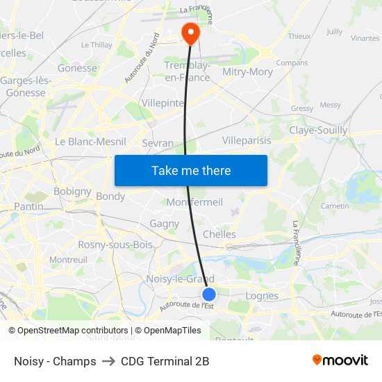 Noisy - Champs to CDG Terminal 2B map