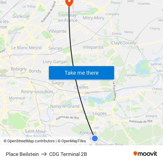 Place Beilstein to CDG Terminal 2B map