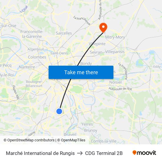 Marché International de Rungis to CDG Terminal 2B map