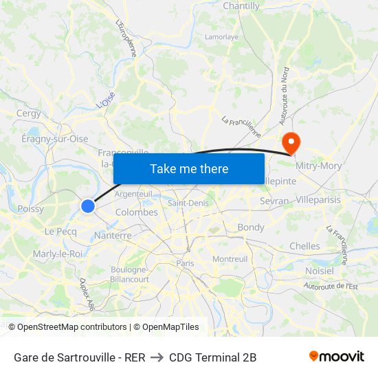 Gare de Sartrouville - RER to CDG Terminal 2B map