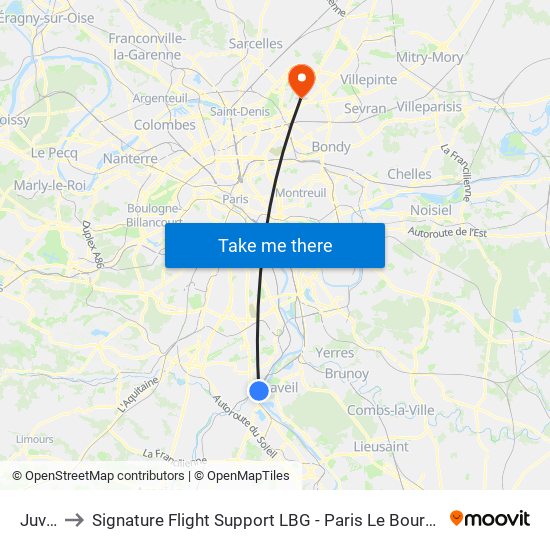 Juvisy to Signature Flight Support LBG - Paris Le Bourget Terminal 3 map