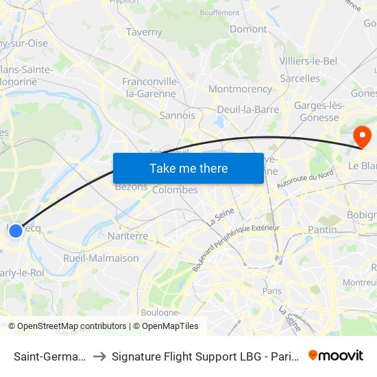 Saint-Germain-En-Laye to Signature Flight Support LBG - Paris Le Bourget Terminal 3 map