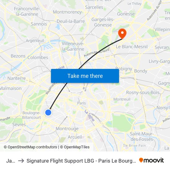 Javel to Signature Flight Support LBG - Paris Le Bourget Terminal 3 map