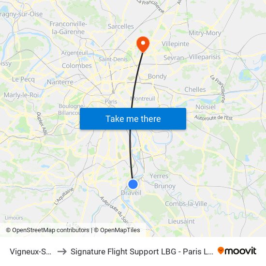 Vigneux-Sur-Seine to Signature Flight Support LBG - Paris Le Bourget Terminal 3 map