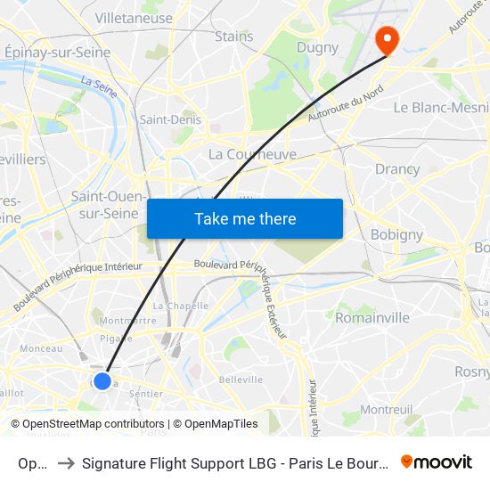 Opéra to Signature Flight Support LBG - Paris Le Bourget Terminal 3 map