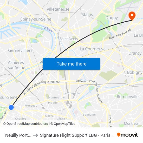 Neuilly Porte Maillot to Signature Flight Support LBG - Paris Le Bourget Terminal 3 map