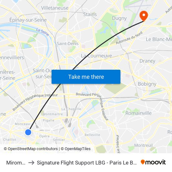 Miromesnil to Signature Flight Support LBG - Paris Le Bourget Terminal 3 map