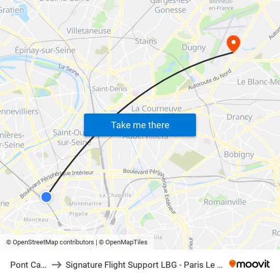 Pont Cardinet to Signature Flight Support LBG - Paris Le Bourget Terminal 3 map