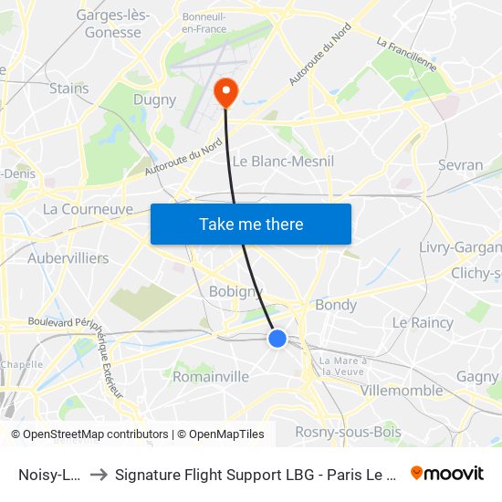 Noisy-Le-Sec to Signature Flight Support LBG - Paris Le Bourget Terminal 3 map