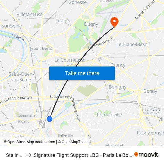 Stalingrad to Signature Flight Support LBG - Paris Le Bourget Terminal 3 map