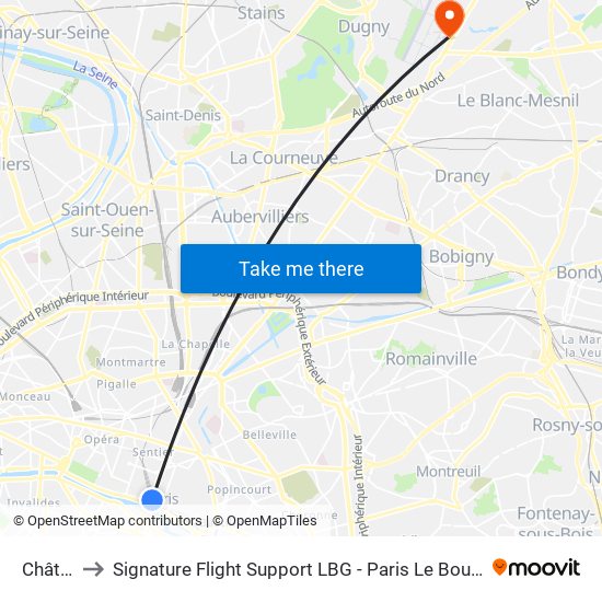 Châtelet to Signature Flight Support LBG - Paris Le Bourget Terminal 3 map