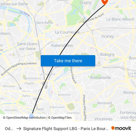 Odéon to Signature Flight Support LBG - Paris Le Bourget Terminal 3 map