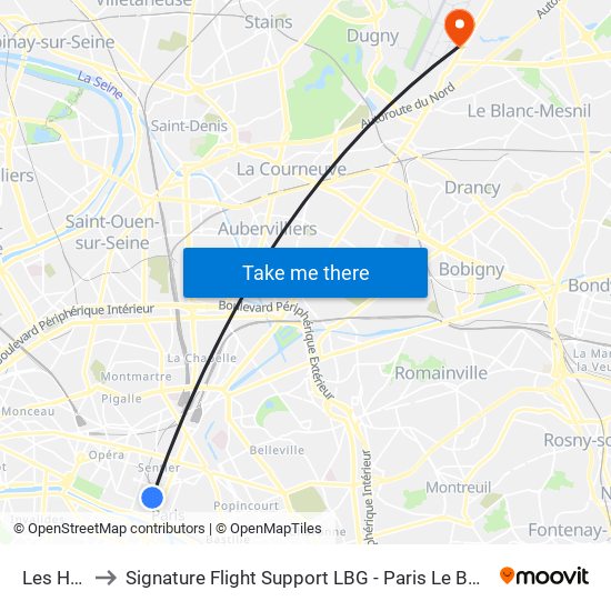 Les Halles to Signature Flight Support LBG - Paris Le Bourget Terminal 3 map