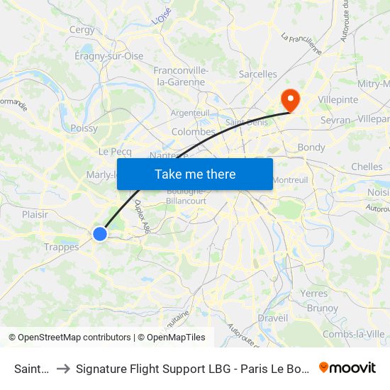 Saint-Cyr to Signature Flight Support LBG - Paris Le Bourget Terminal 3 map