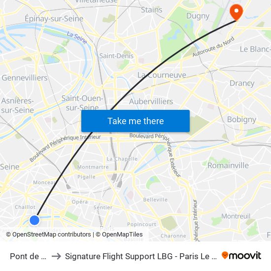 Pont de L'Alma to Signature Flight Support LBG - Paris Le Bourget Terminal 3 map