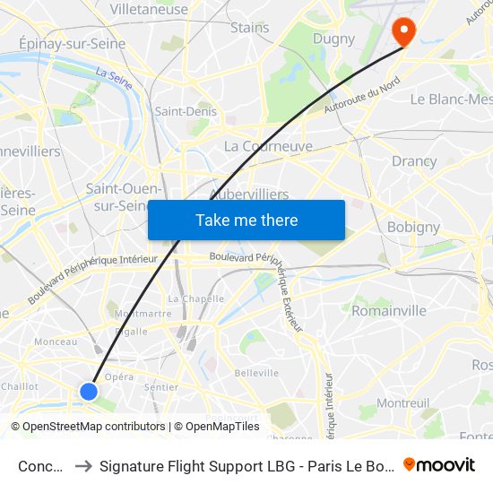 Concorde to Signature Flight Support LBG - Paris Le Bourget Terminal 3 map