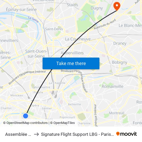 Assemblée Nationale to Signature Flight Support LBG - Paris Le Bourget Terminal 3 map