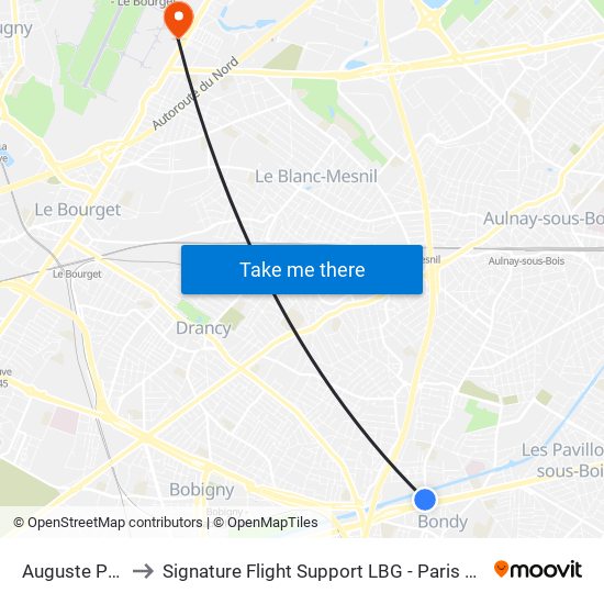 Auguste Polissard to Signature Flight Support LBG - Paris Le Bourget Terminal 3 map