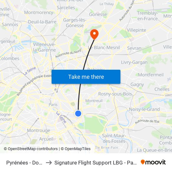 Pyrénées - Docteur Netter to Signature Flight Support LBG - Paris Le Bourget Terminal 3 map