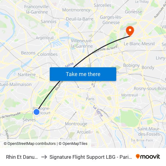 Rhin Et Danube - Métro to Signature Flight Support LBG - Paris Le Bourget Terminal 3 map