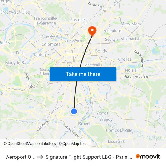 Aéroport Orly 1-2-3 to Signature Flight Support LBG - Paris Le Bourget Terminal 3 map