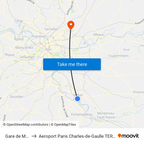 Gare de Melun to Aeroport Paris Charles-de-Gaulle TERMINAL L map