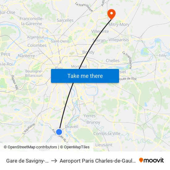 Gare de Savigny-Sur-Orge to Aeroport Paris Charles-de-Gaulle TERMINAL L map