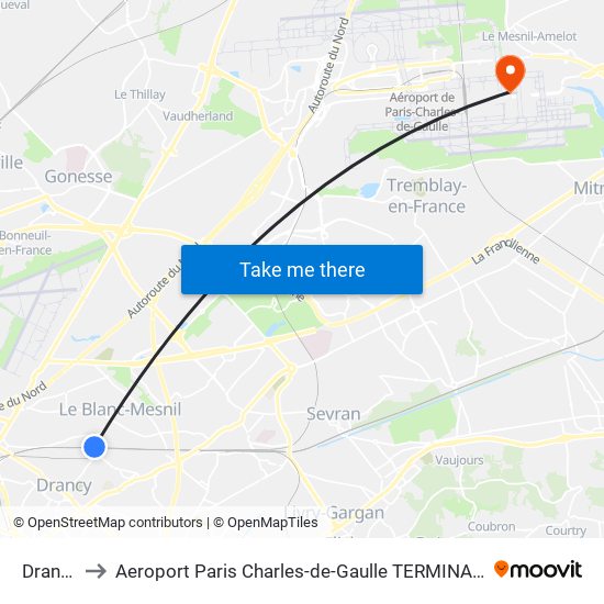 Drancy to Aeroport Paris Charles-de-Gaulle TERMINAL L map
