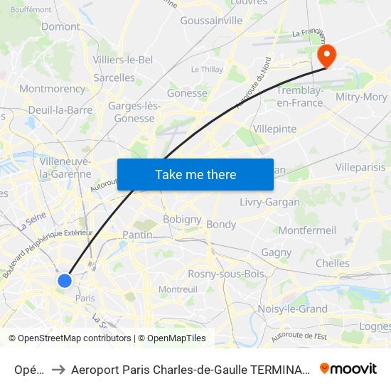 Opéra to Aeroport Paris Charles-de-Gaulle TERMINAL L map