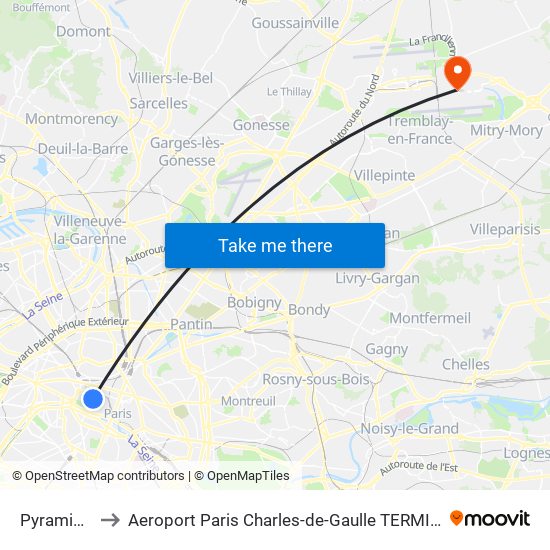 Pyramides to Aeroport Paris Charles-de-Gaulle TERMINAL L map