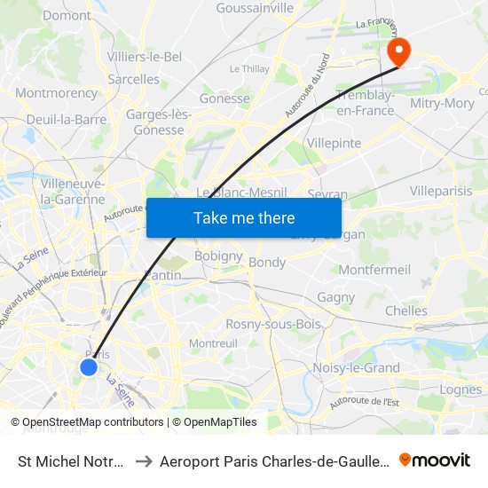 St Michel Notre Dame to Aeroport Paris Charles-de-Gaulle TERMINAL L map
