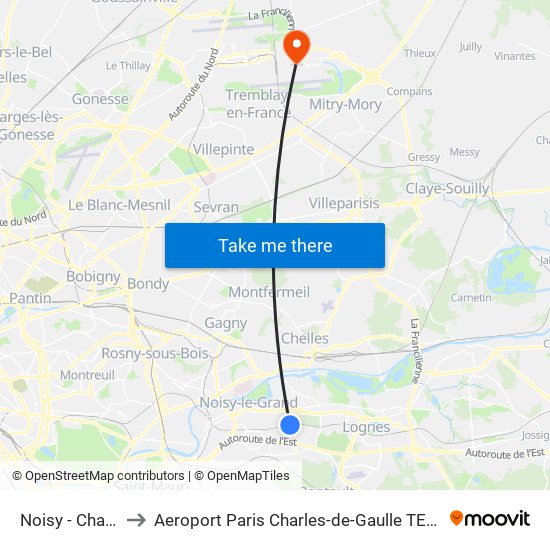 Noisy - Champs to Aeroport Paris Charles-de-Gaulle TERMINAL L map