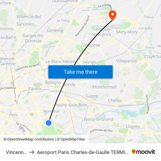 Vincennes to Aeroport Paris Charles-de-Gaulle TERMINAL L map