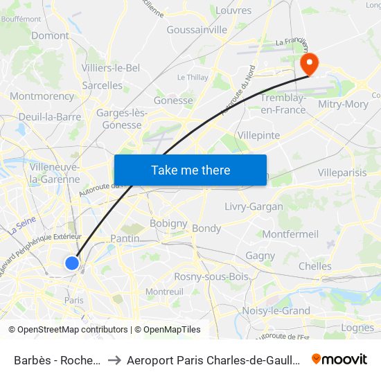 Barbès - Rochechouart to Aeroport Paris Charles-de-Gaulle TERMINAL L map