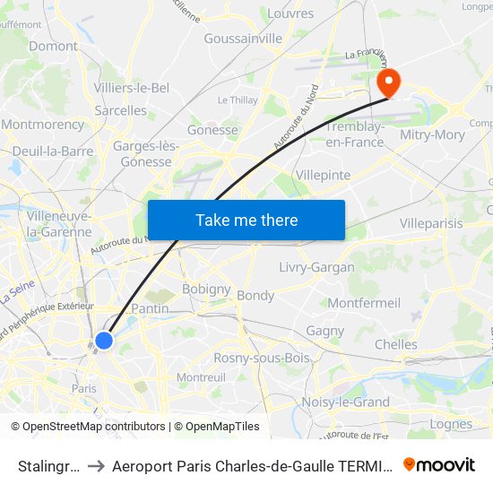 Stalingrad to Aeroport Paris Charles-de-Gaulle TERMINAL L map