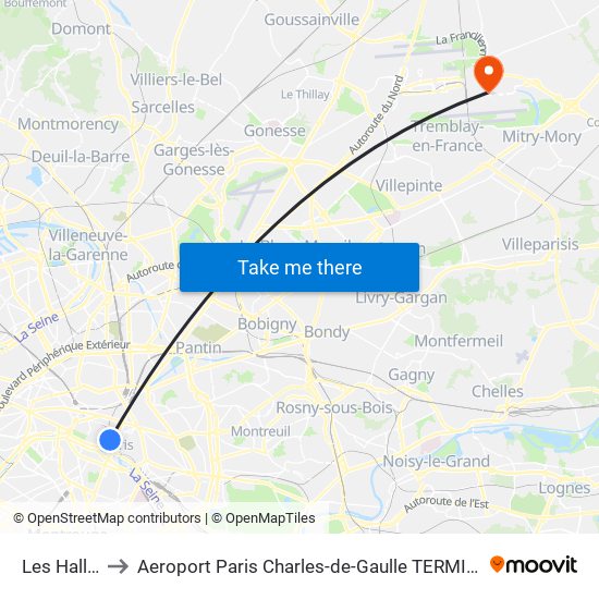 Les Halles to Aeroport Paris Charles-de-Gaulle TERMINAL L map